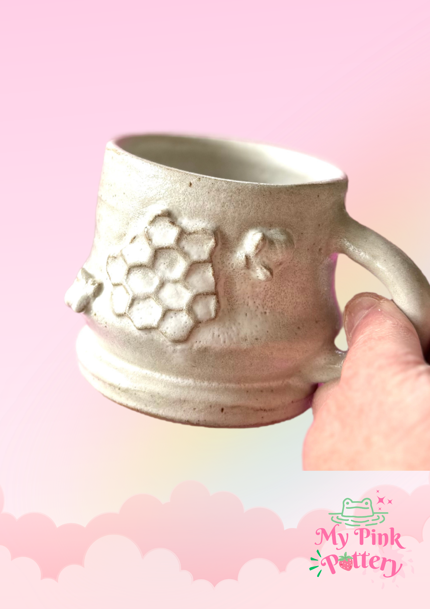 Happy Bee Hive Mug_ Hand Made Stoneware mug