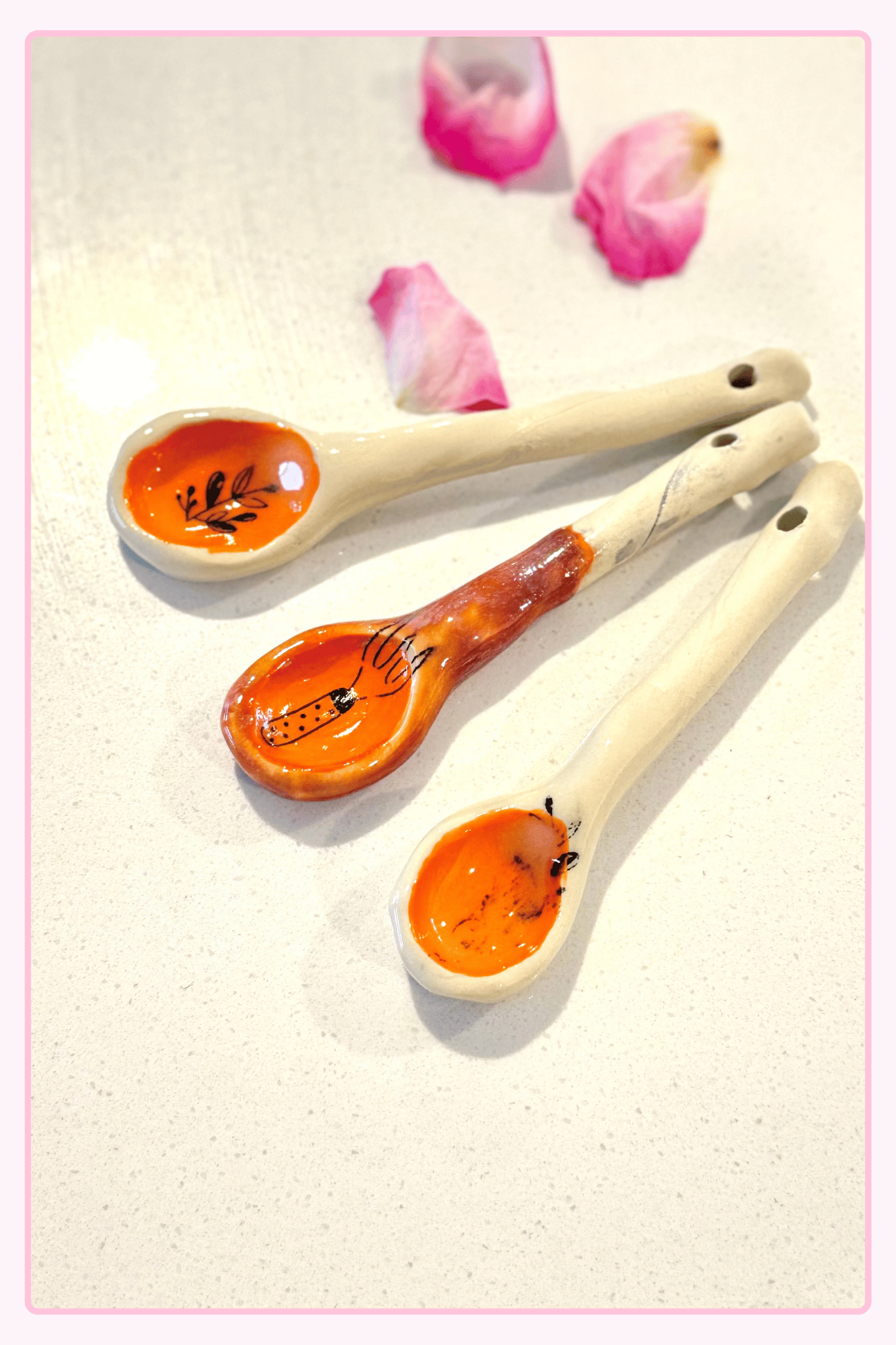 Organic Orange Stoneware spoons - garden fork