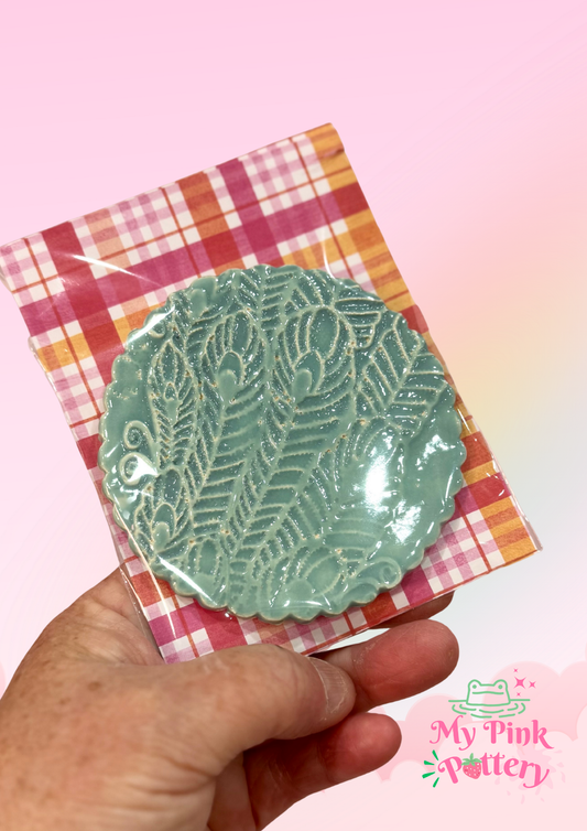 Peacock Feathers Coasters_Aqua