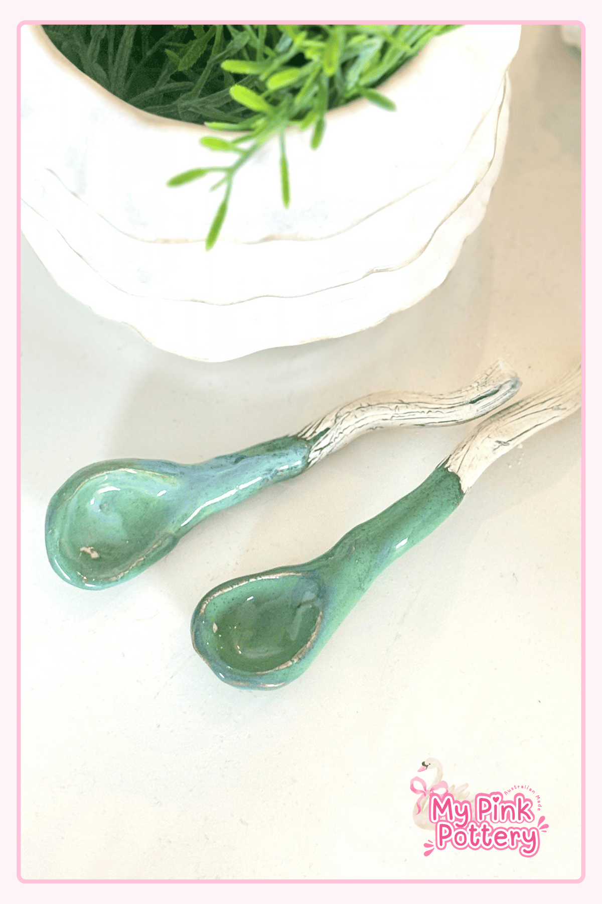 Green whimsy branch Organic Stoneware Spoon